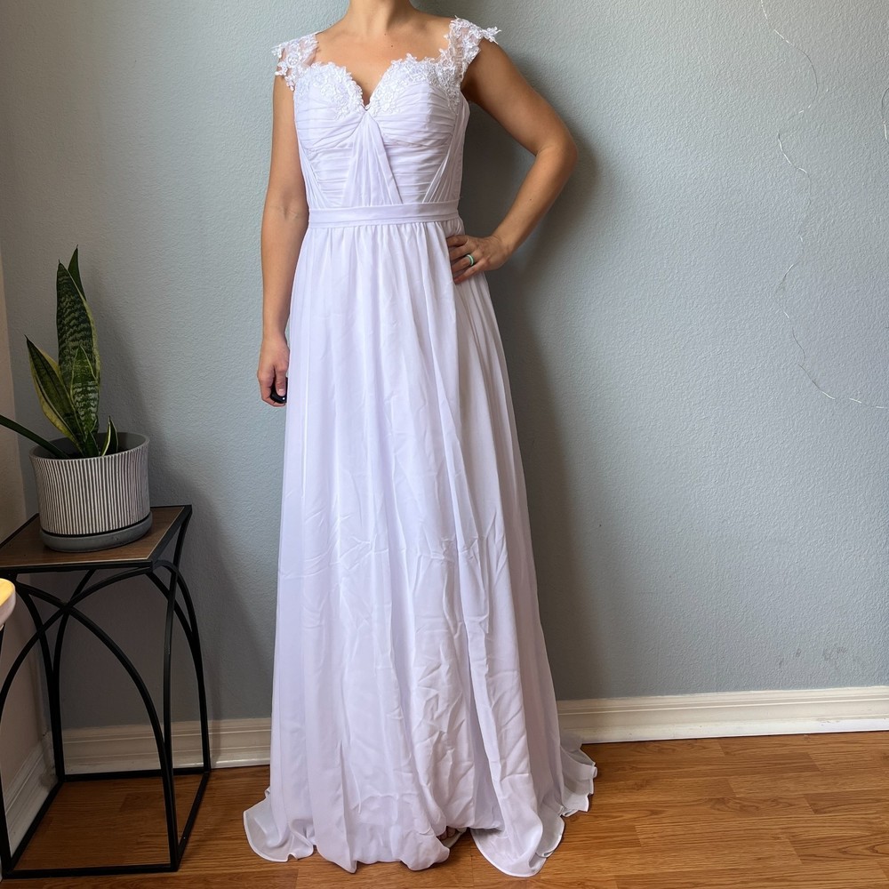 White Wedding Dress Chiffon A-Line Bodice - Picture 1 of 12